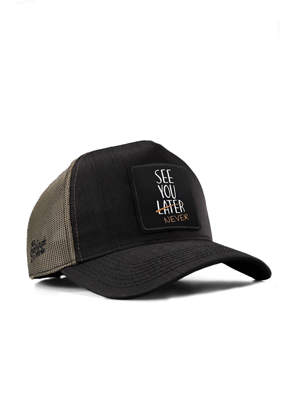 See You Later Never Logolu Cordura Siyah-Haki Trucker Şapka