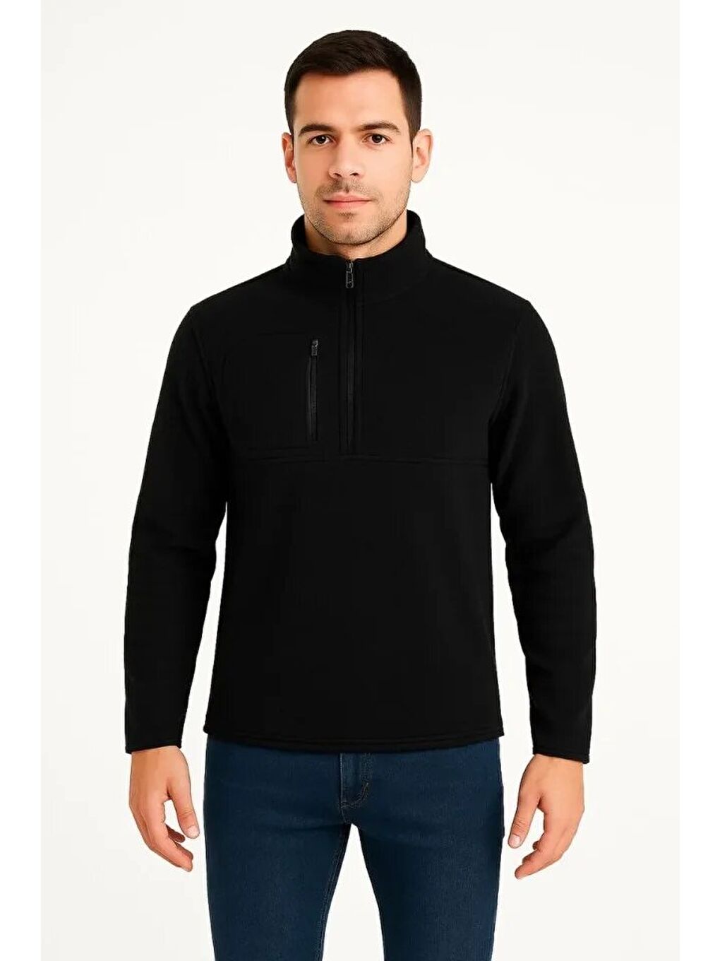 Arka Polar Kazak Dik Yaka - Siyah-1