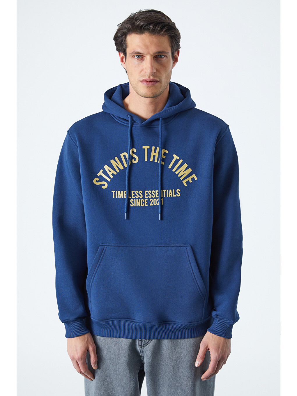 Wulf Erkek Organik Kumaşlı İçi Polarlı Yumuşacık Kanguru Cepli Kapüşonlu Lacivert Sweatshirt