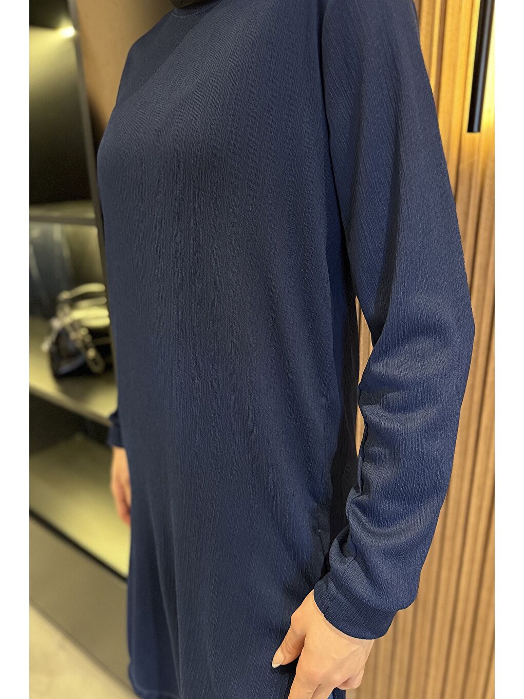 Lacivert Kadın Bisiklet Yaka Yan Yırtmaç Detaylı Tesettür Tunik-5