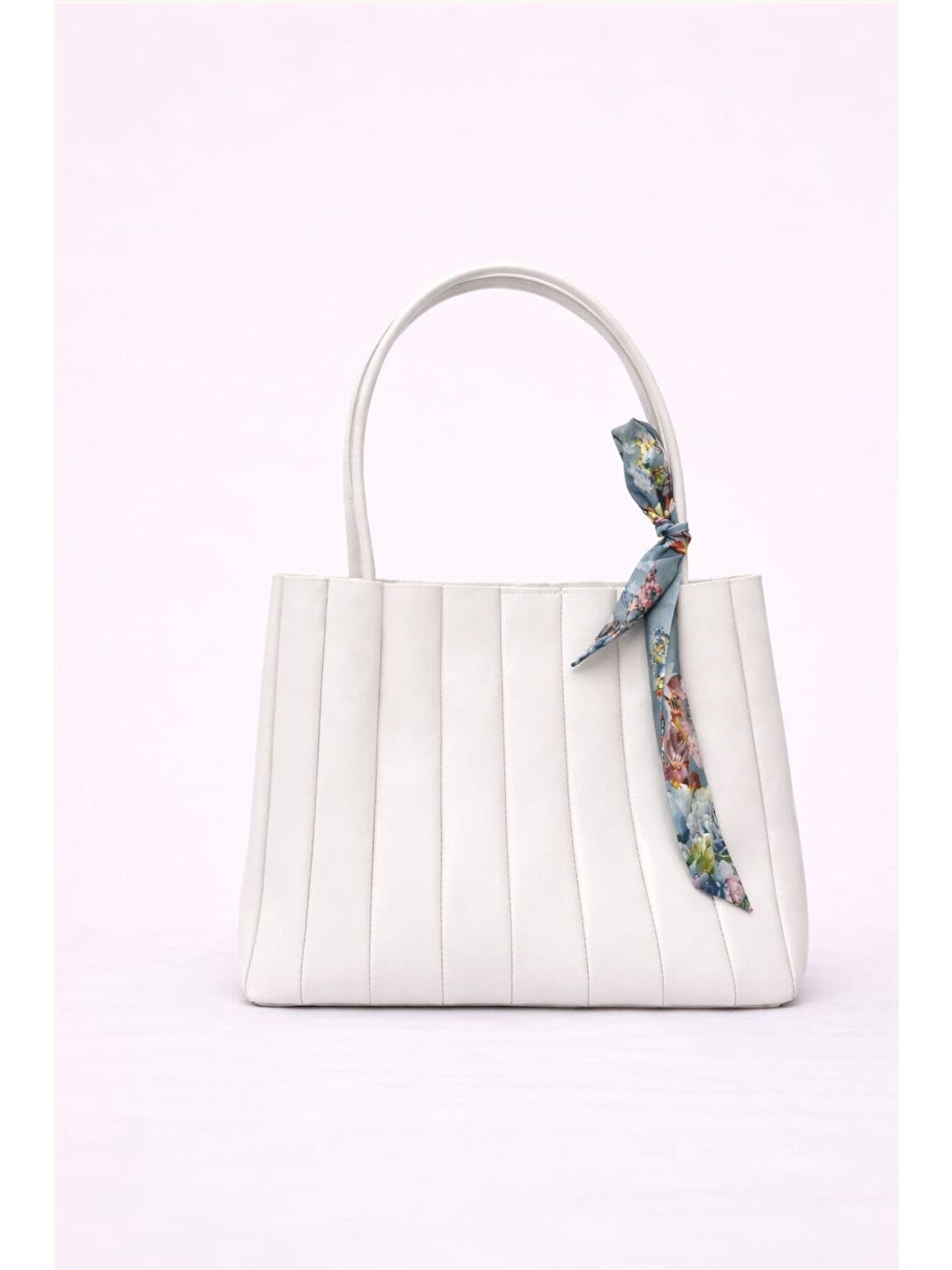 Beyaz Kadın Piliseli Omuz Çantası ve Cüzdan Seti - Desenli Eşarp Detaylı El ve Kol Çantası 12676-2