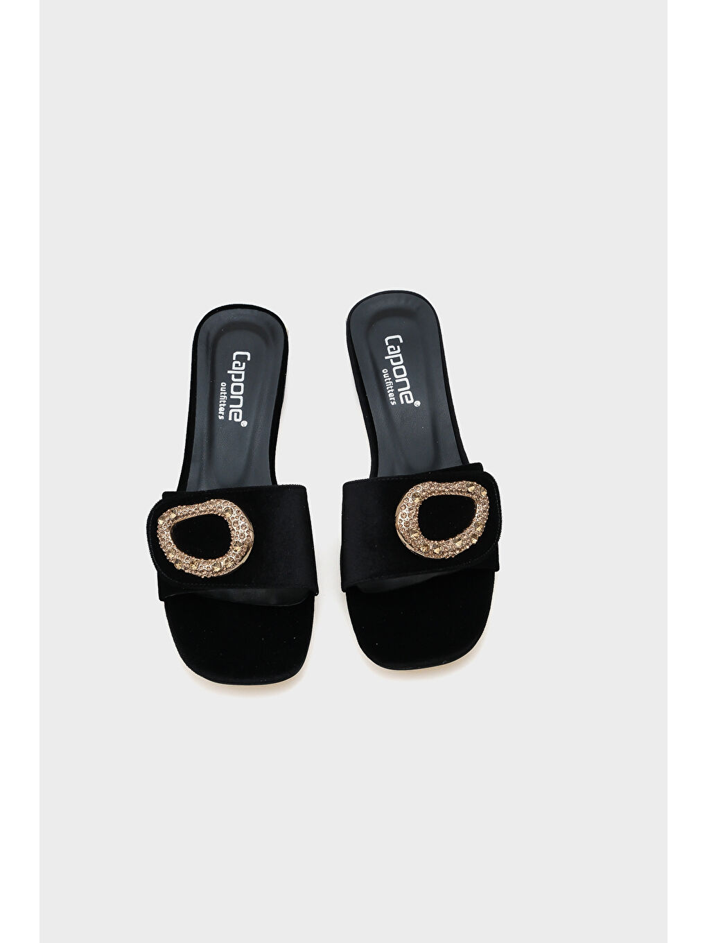 Siyah Malva Yuvarlak Küt Burunlu Taşlı Tokalı Kadın Kısa Topuklu Terlik-5