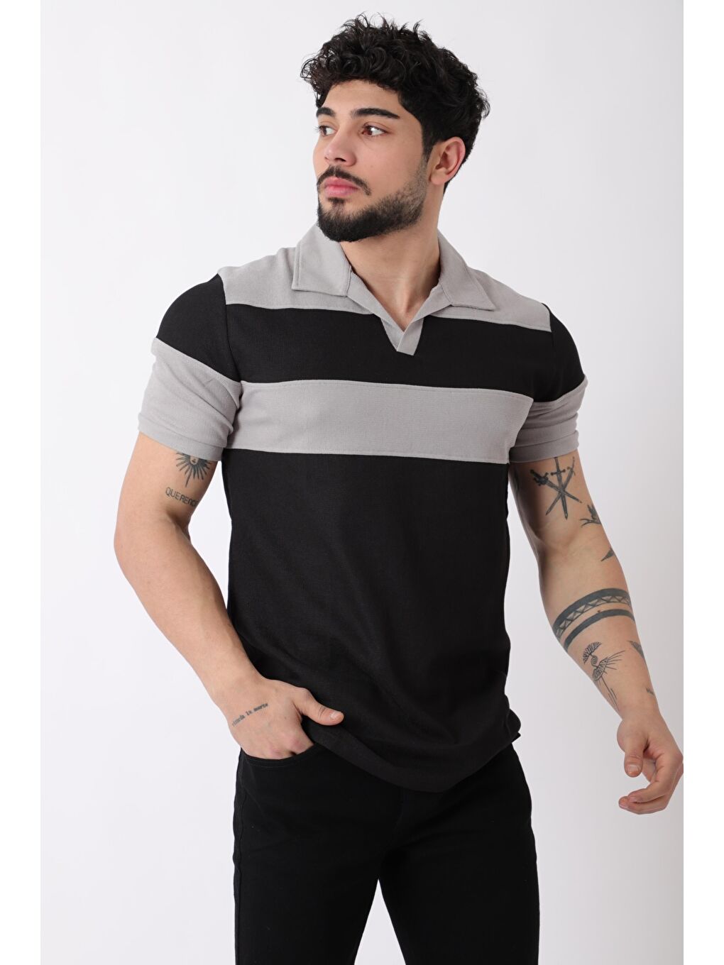 Gri Apaç Yaka Triko Tişört JS C-1020_30420