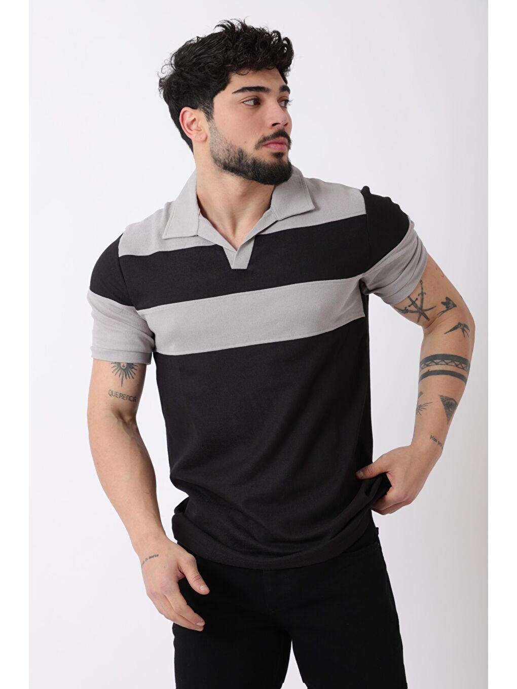 Gri Apaç Yaka Triko Tişört JS C-1020_30420-1