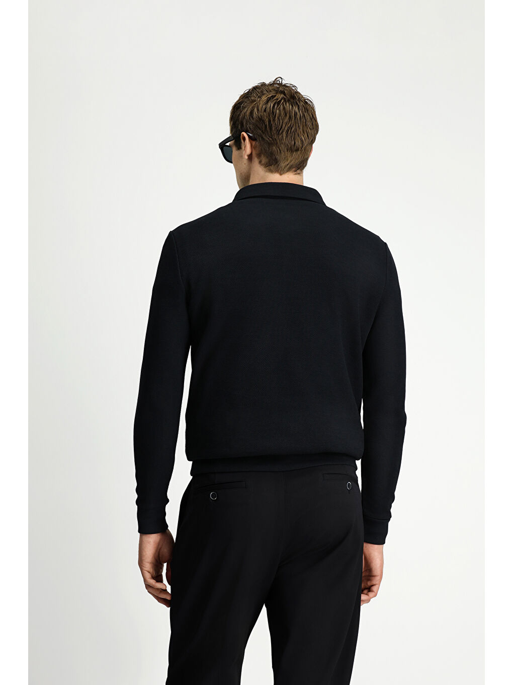 Siyah Polo Yaka Regular Fit Desenli Pamuk Sweatshirt-4