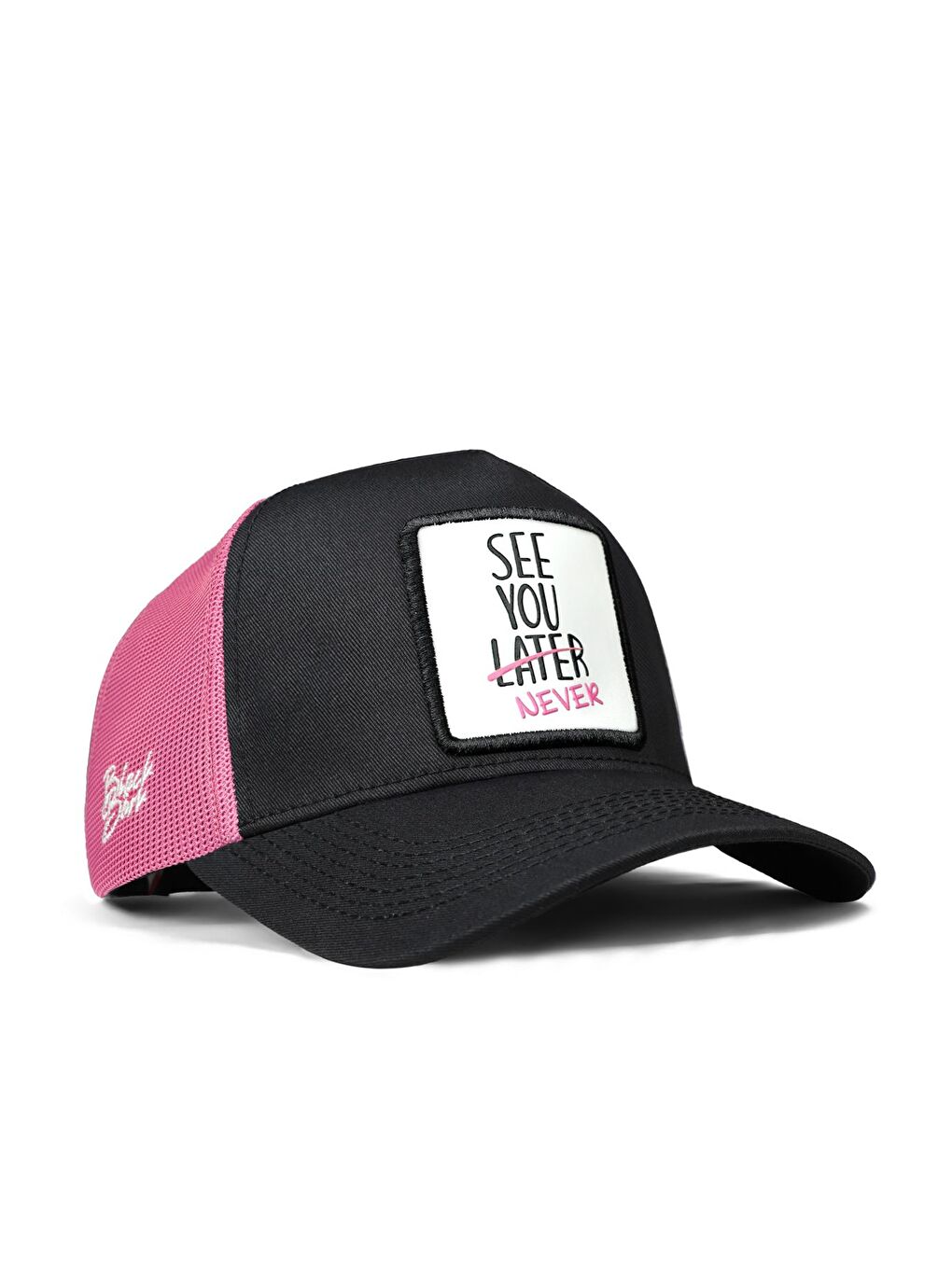See You Later Never Logolu Siyah-Pembe Trucker Şapka