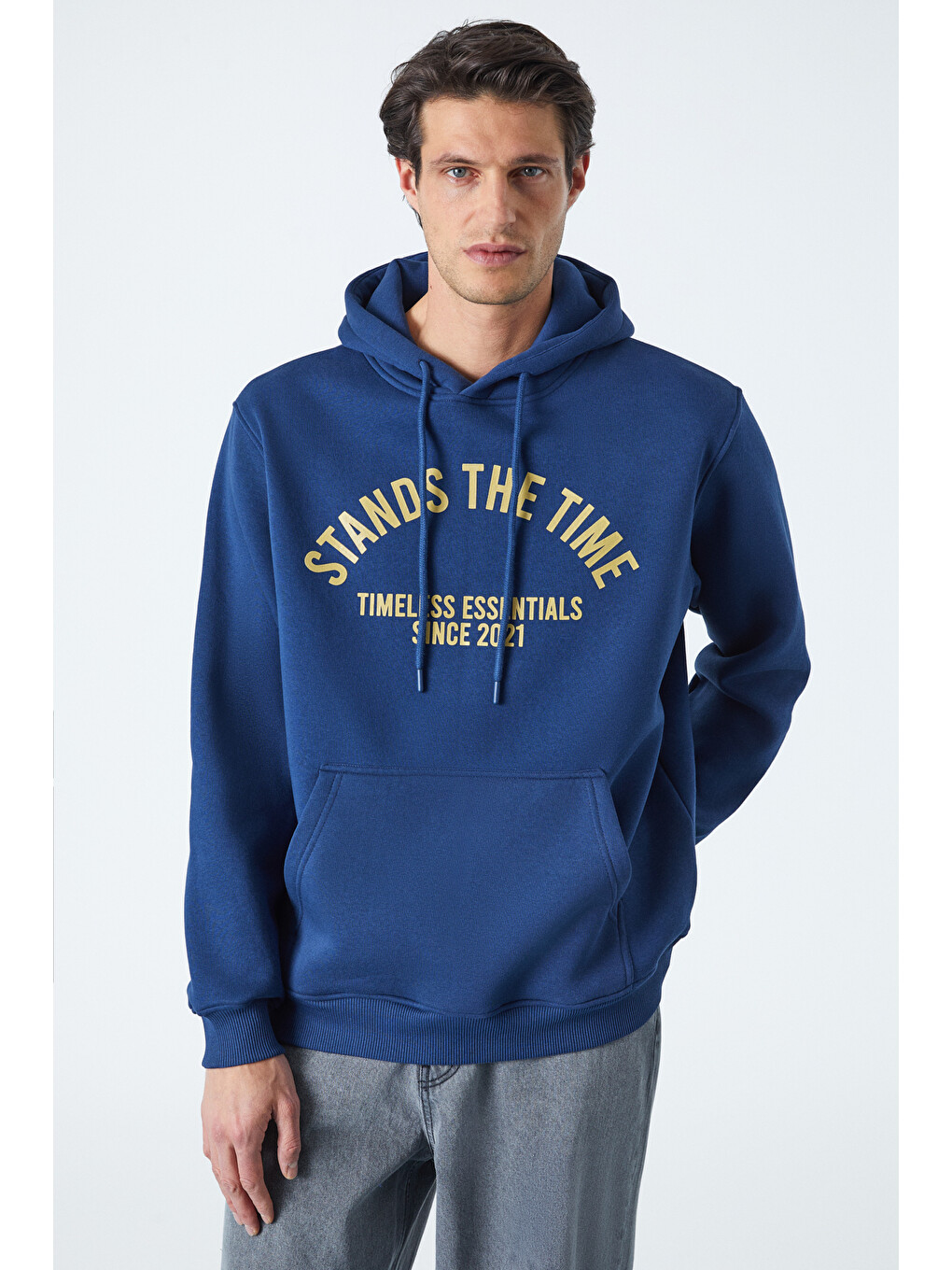 Wulf Erkek Organik Kumaşlı İçi Polarlı Yumuşacık Kanguru Cepli Kapüşonlu Lacivert Sweatshirt-2