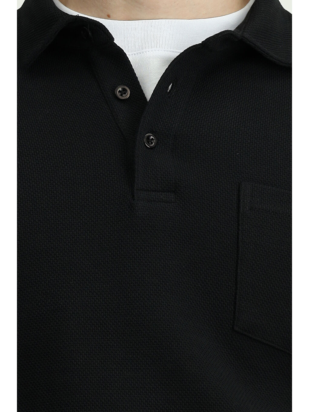 Siyah Polo Yaka Regular Fit Desenli Pamuk Sweatshirt-5