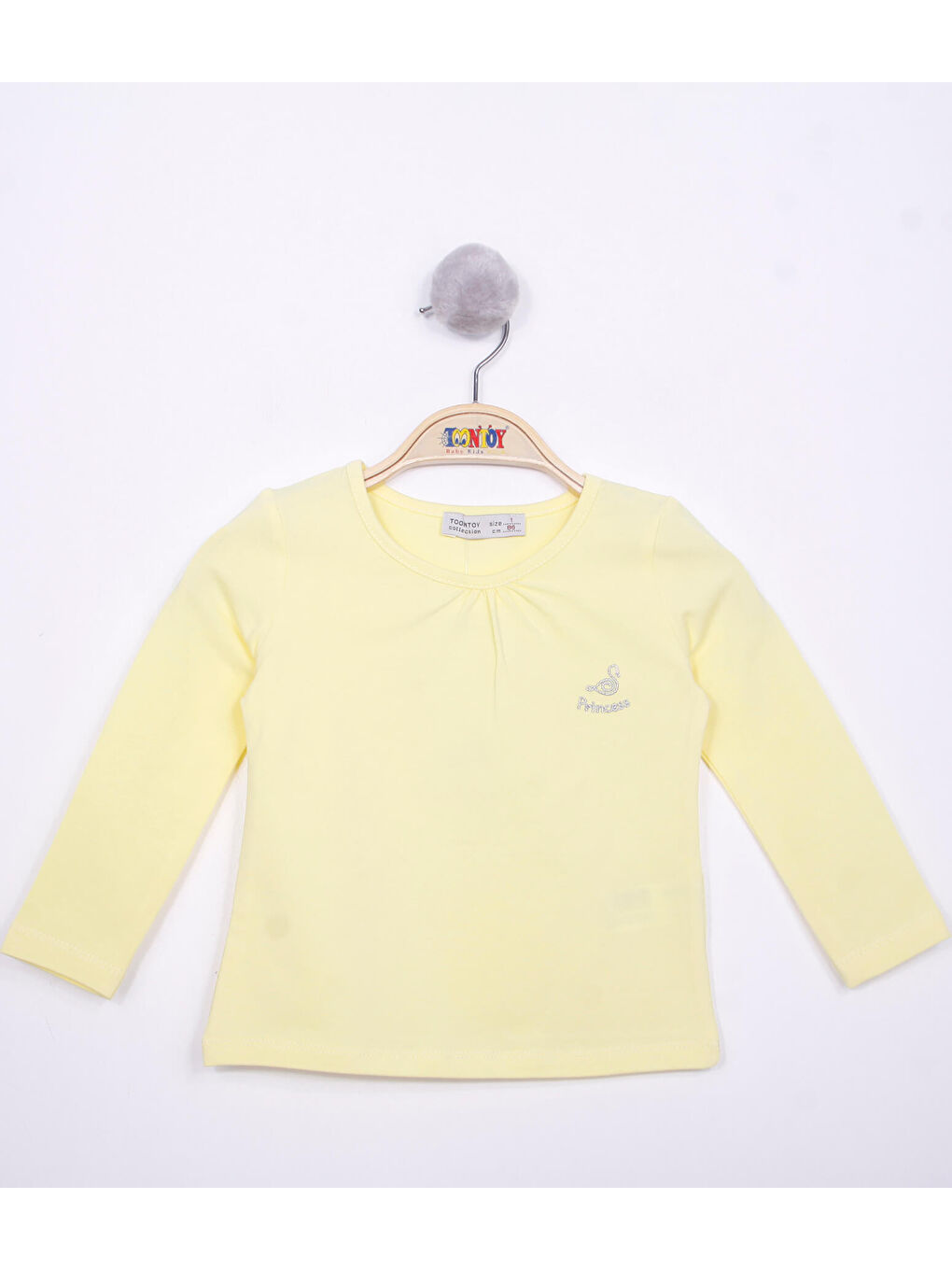 Sarı Kız Çocuk Göğsü Princess Nakışlı Tişört