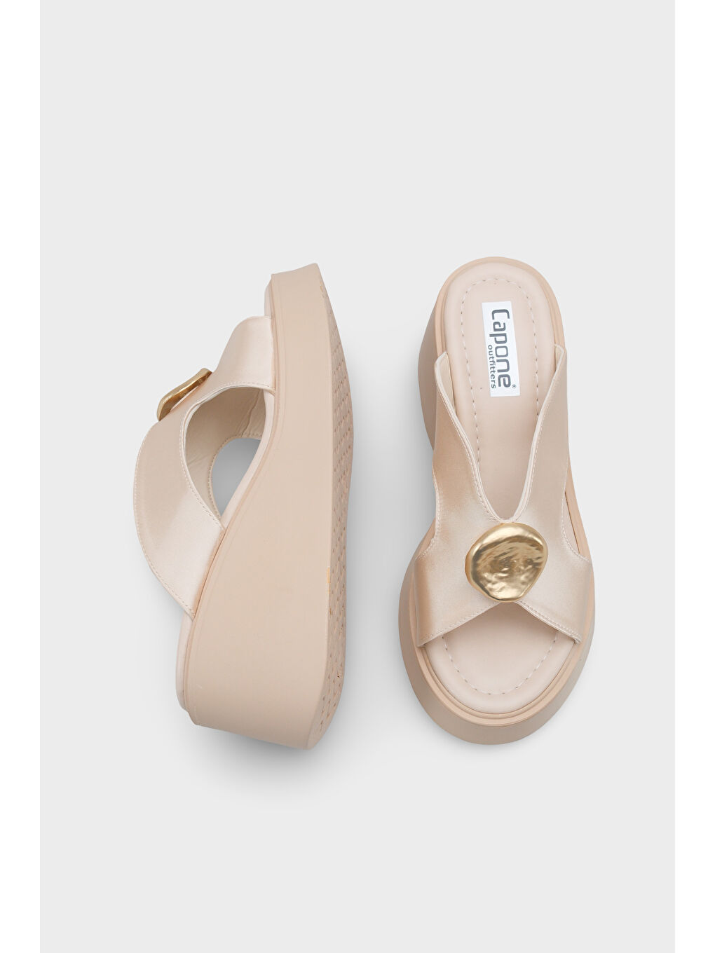 Bej Zarla Taşlı Dolgu Topuk Günlük Kadın Terlik-4