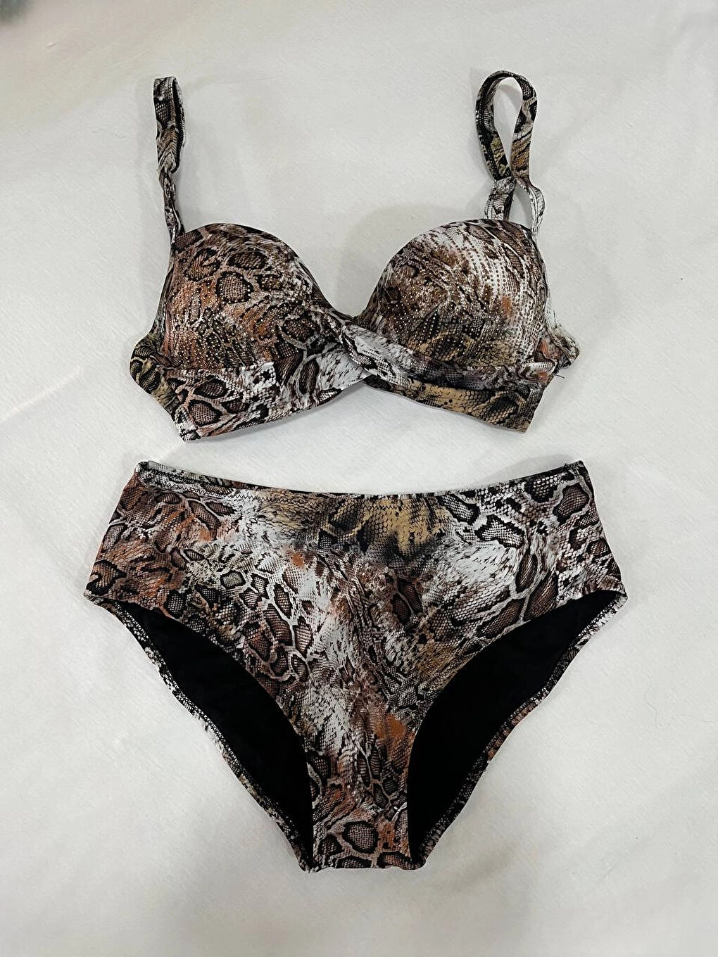 Kadın Kahverengi Leopar Desenli Astarlı Büyük Beden Bikini Takımı HZL25S-LC25006-1