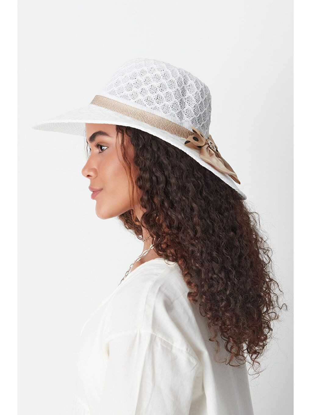 Merserize Plaj Şapkası T24740-04 Beyaz