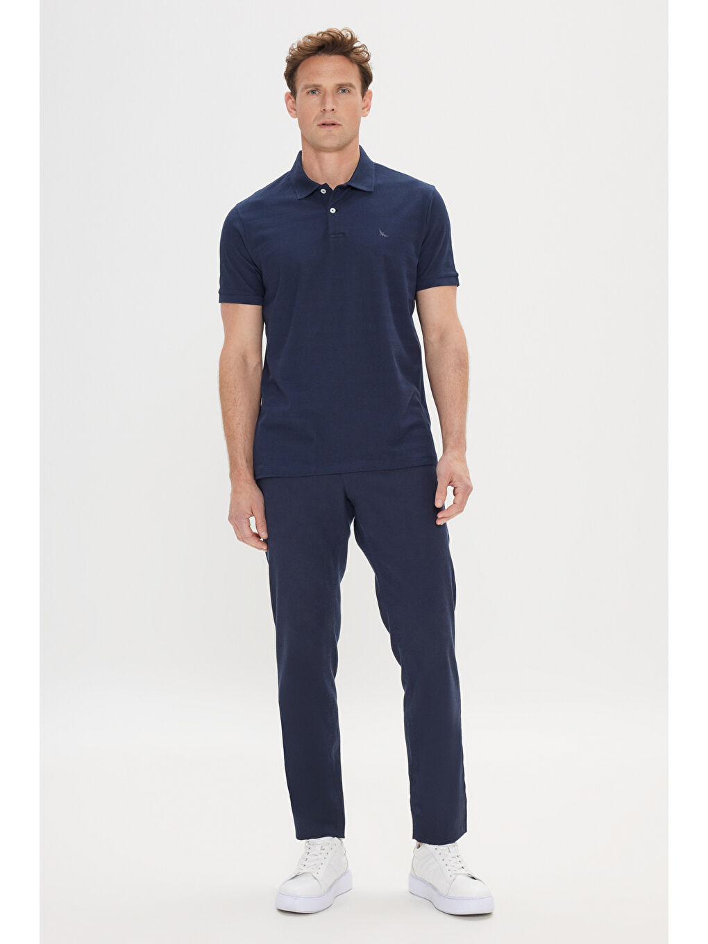 Erkek Lacivert %100 Pamuk Slim Fit Dar Kesim Polo Yaka Jakarlı Tişört-1