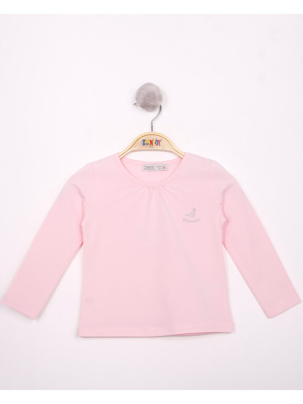 Pembe Kız Çocuk Göğsü Princess Nakışlı Tişört