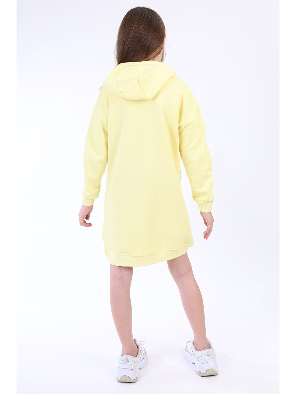 Sarı Kız Çocuk Kapüşonlu Cepli Elbise-1