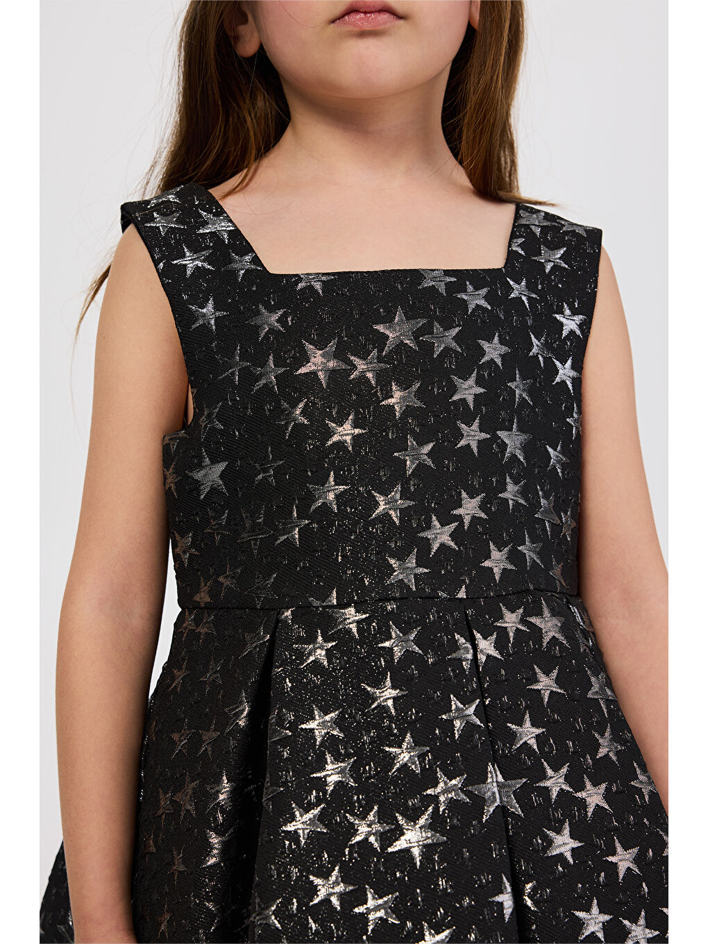 Kız Çocuk Yıldız Desenli Abiye Siyah Parti Elbisesi-1