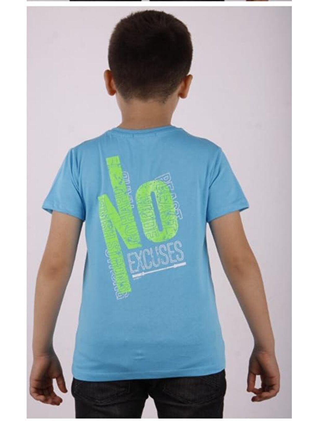 Turkuaz Erkek Çocuk Excuses Baskılı Cepli Tişört-1