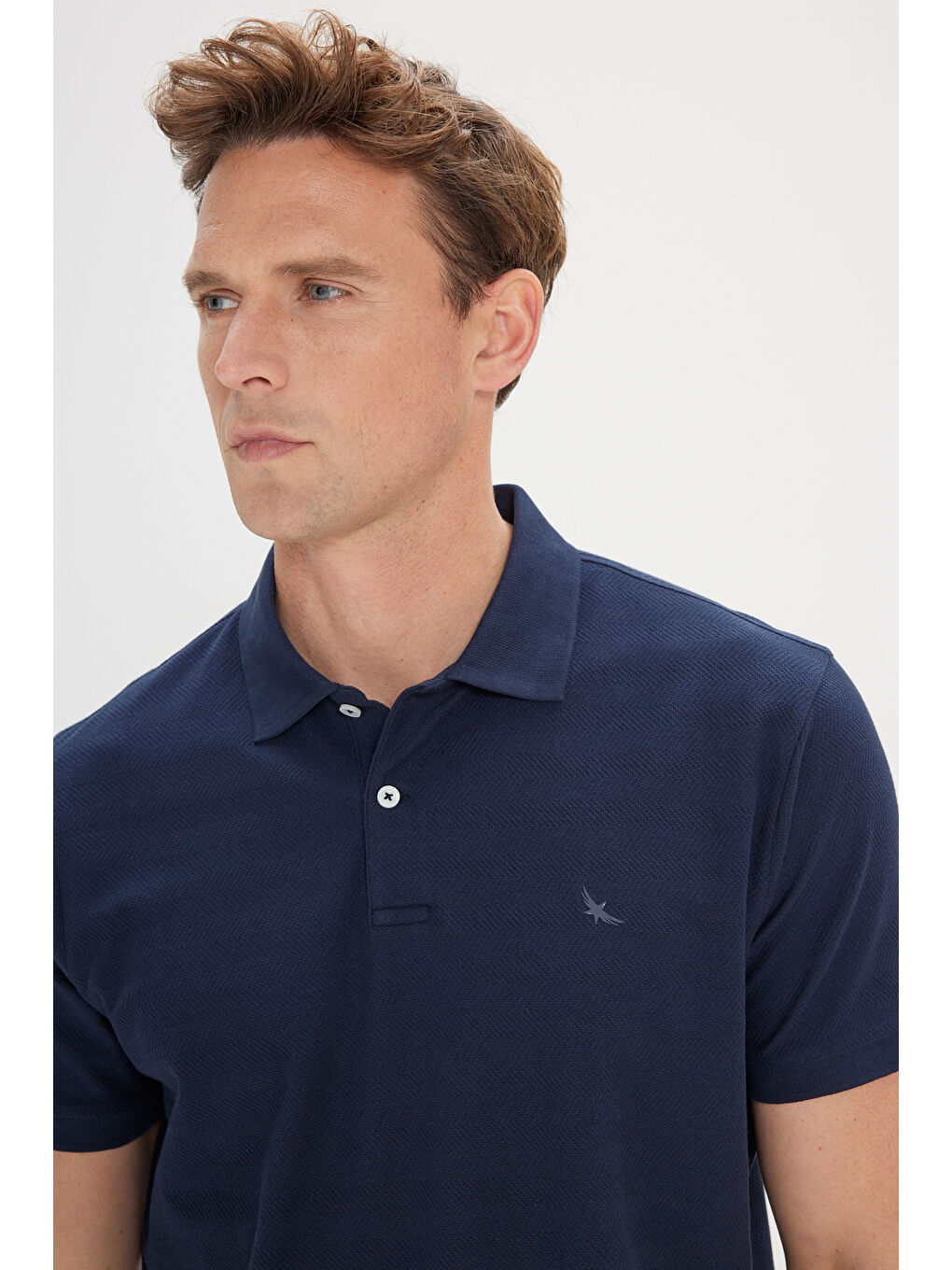 Erkek Lacivert %100 Pamuk Slim Fit Dar Kesim Polo Yaka Jakarlı Tişört-3