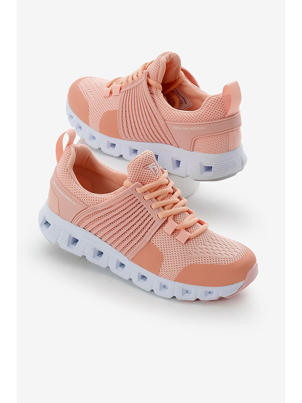 Pembe Unisex Pudra Tasarım Termo Taban Şeritli Nefes Alabilen Kumaş Bağcıklı Spor Ayakkabı