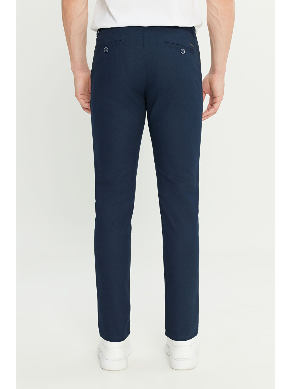 Erkek Lacivert Pamuklu Slim Fit Dar Kesim Yan Cepli Armürlü Casual Pantolon-4