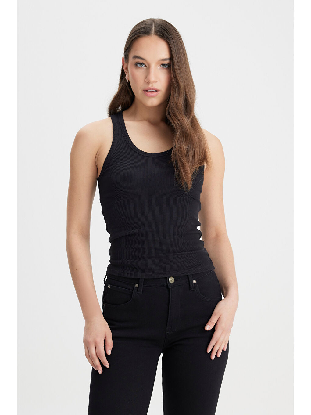 Slim Fit Dar Kesim Siyah Tişört