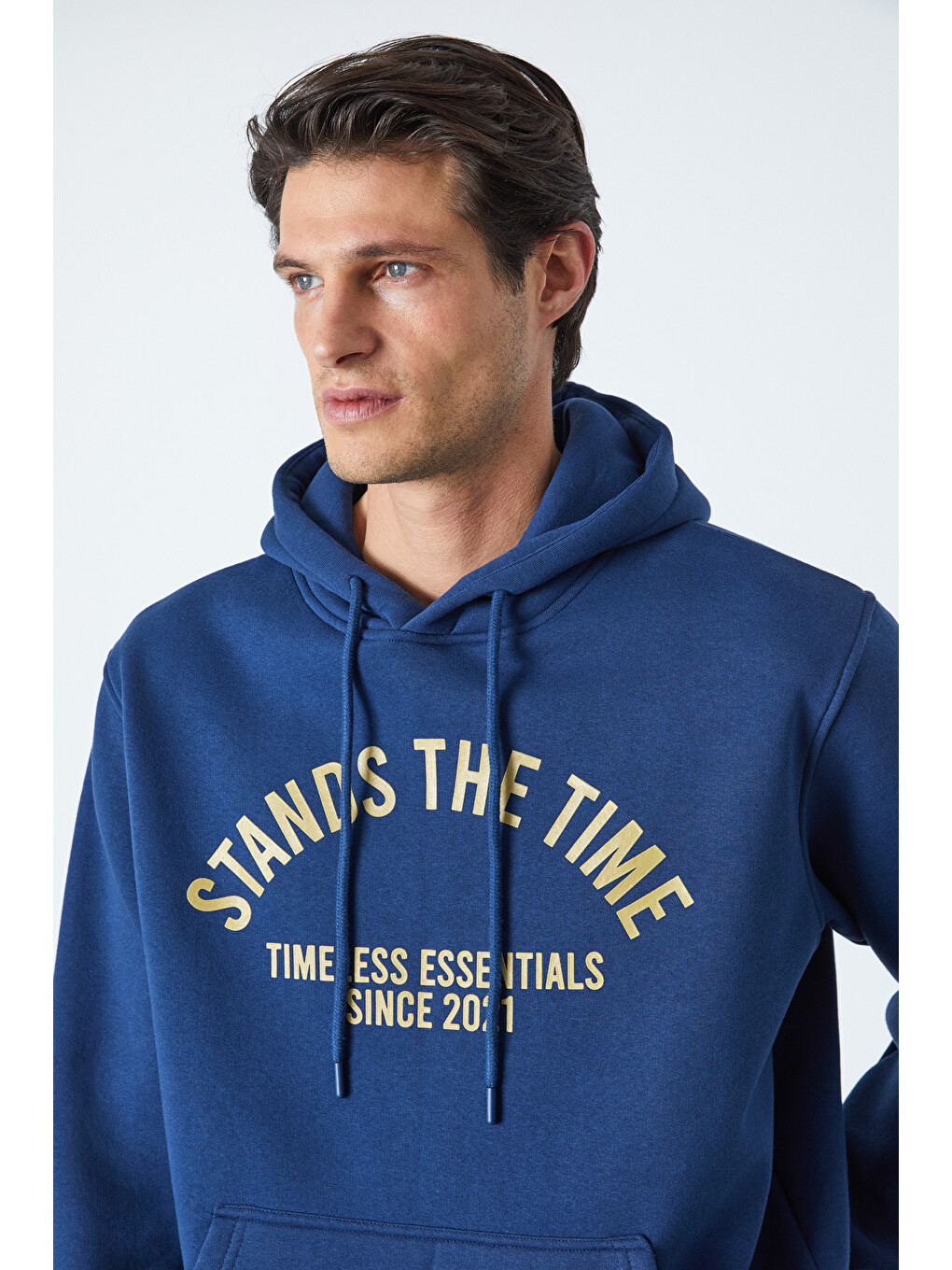 Wulf Erkek Organik Kumaşlı İçi Polarlı Yumuşacık Kanguru Cepli Kapüşonlu Lacivert Sweatshirt-4
