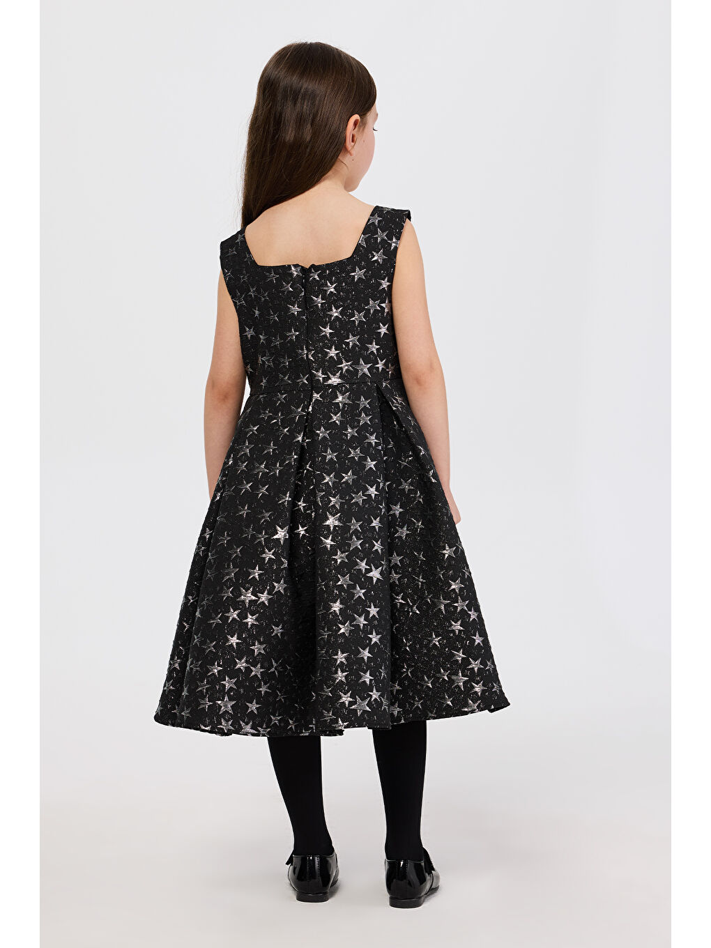 Kız Çocuk Yıldız Desenli Abiye Siyah Parti Elbisesi-6