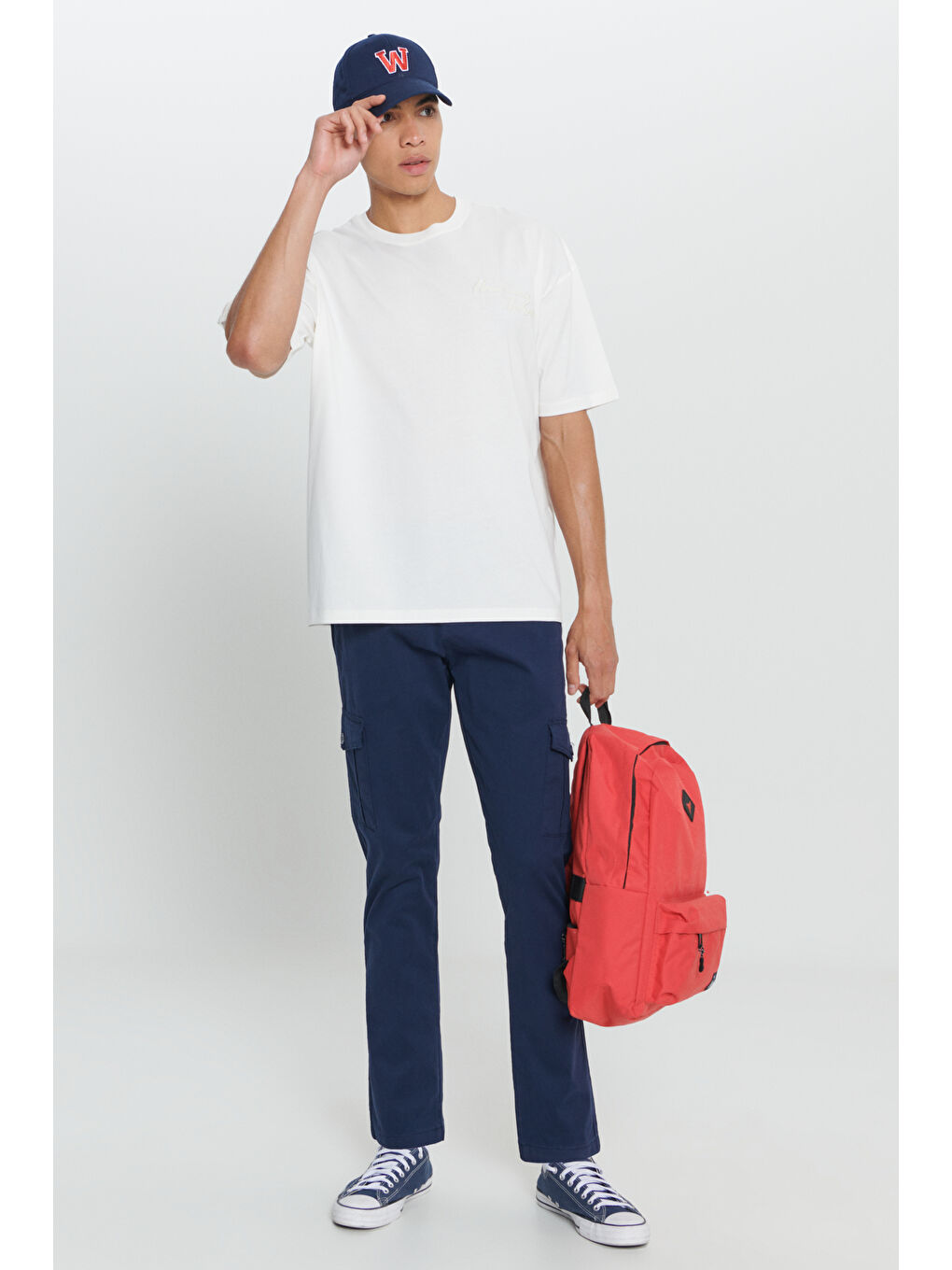 Erkek Ekru Oversize Fit Bol Kesim %100 Pamuk Baskılı Bisiklet Yaka Tişört-1