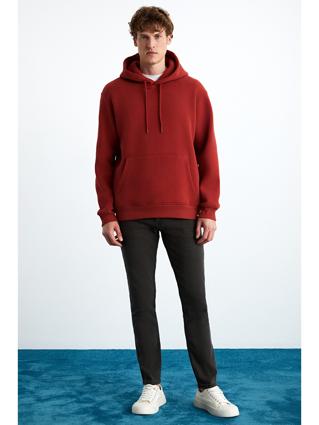 Kahverengi Yokohama Erkek Içi Polarlı Organik Pamuklu Regular Kanguru Cepli Kapüşonlu Kiremit Sweatshirt-1