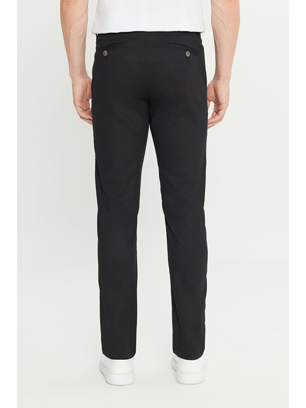 Erkek Siyah Pamuklu Slim Fit Dar Kesim Armürlü Yan Cepli Casual Pantolon-4