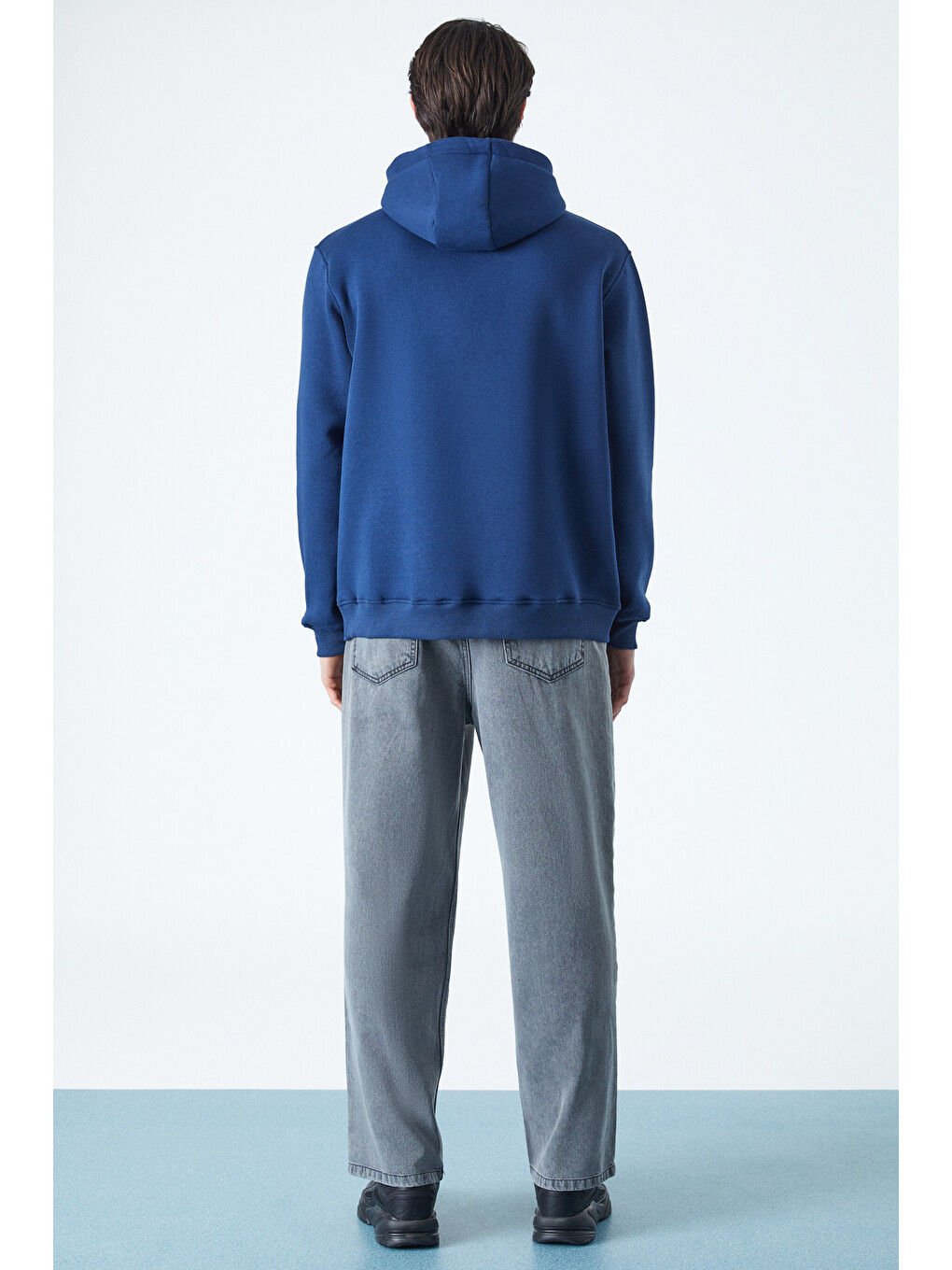 Wulf Erkek Organik Kumaşlı İçi Polarlı Yumuşacık Kanguru Cepli Kapüşonlu Lacivert Sweatshirt-5