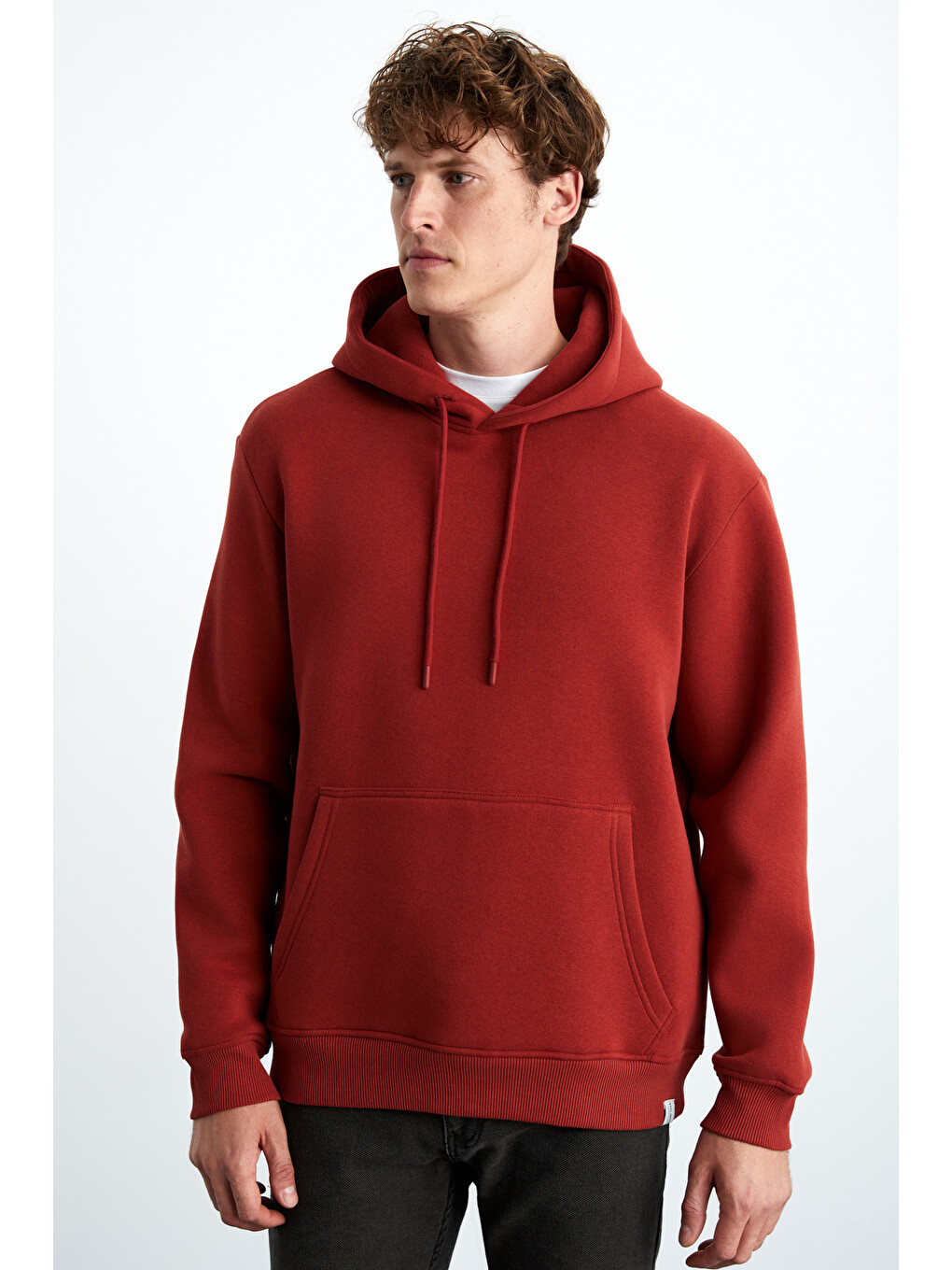 Kahverengi Yokohama Erkek Içi Polarlı Organik Pamuklu Regular Kanguru Cepli Kapüşonlu Kiremit Sweatshirt-2