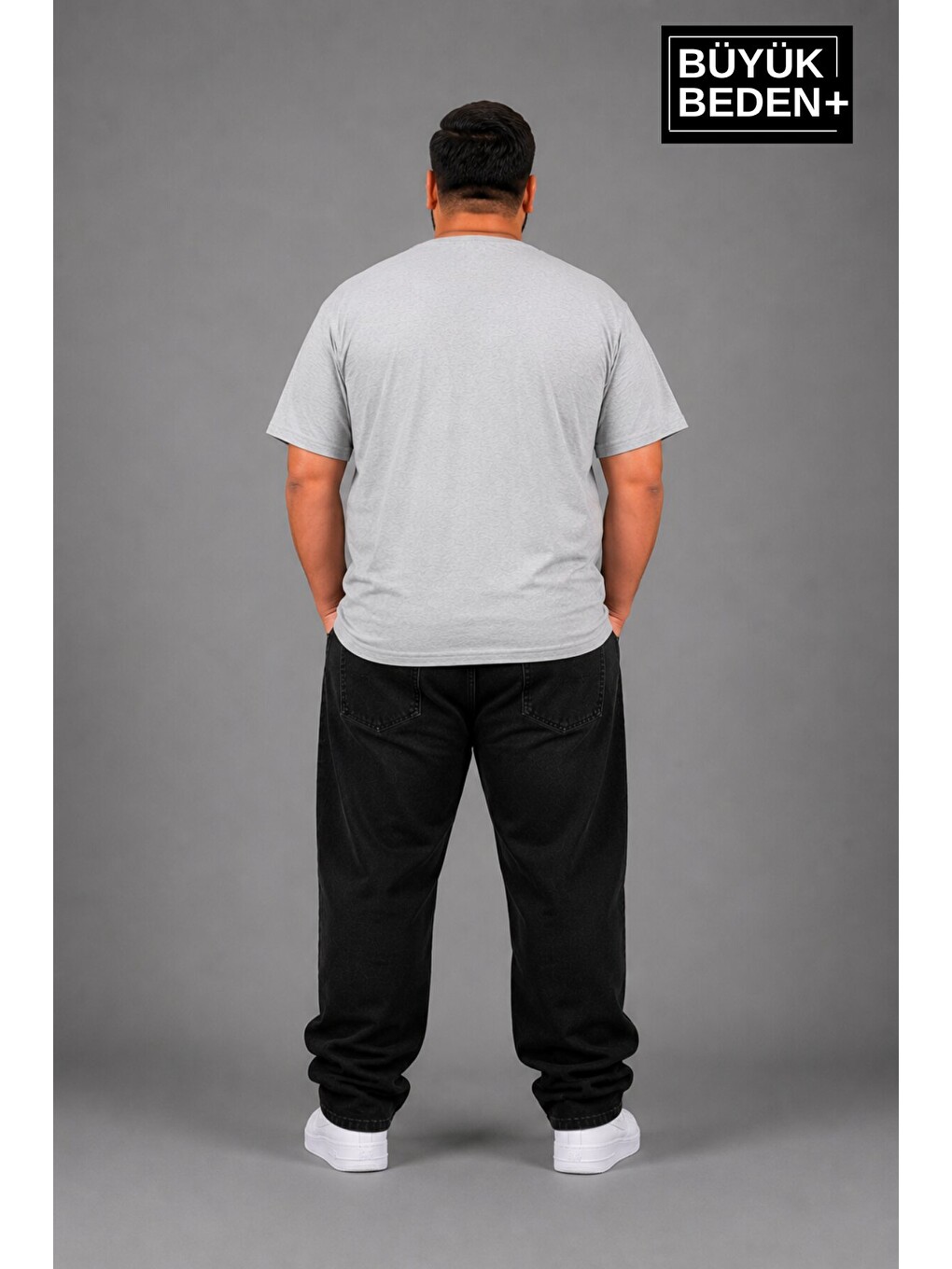 Gri Büyük Beden Erkek V Yaka Pamuklu Basic Tişört Lacivert 3XL-6XL SPR26BTS509-2