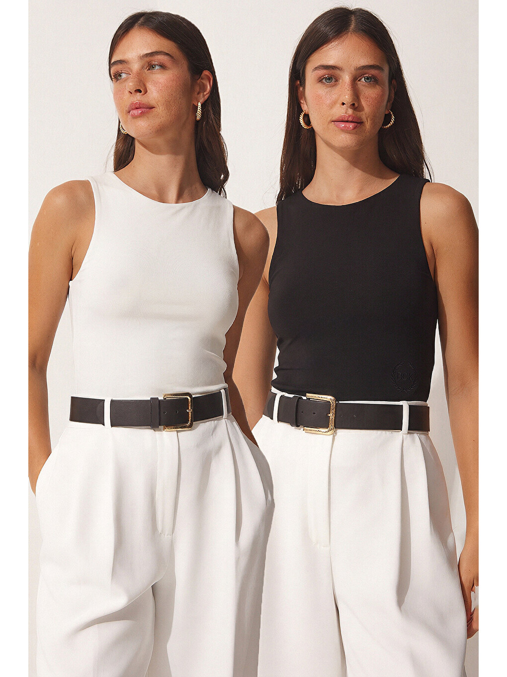 Siyah 2’li Paket Basic Crop Viskon Bluz SİYAH EKRU LRN0012