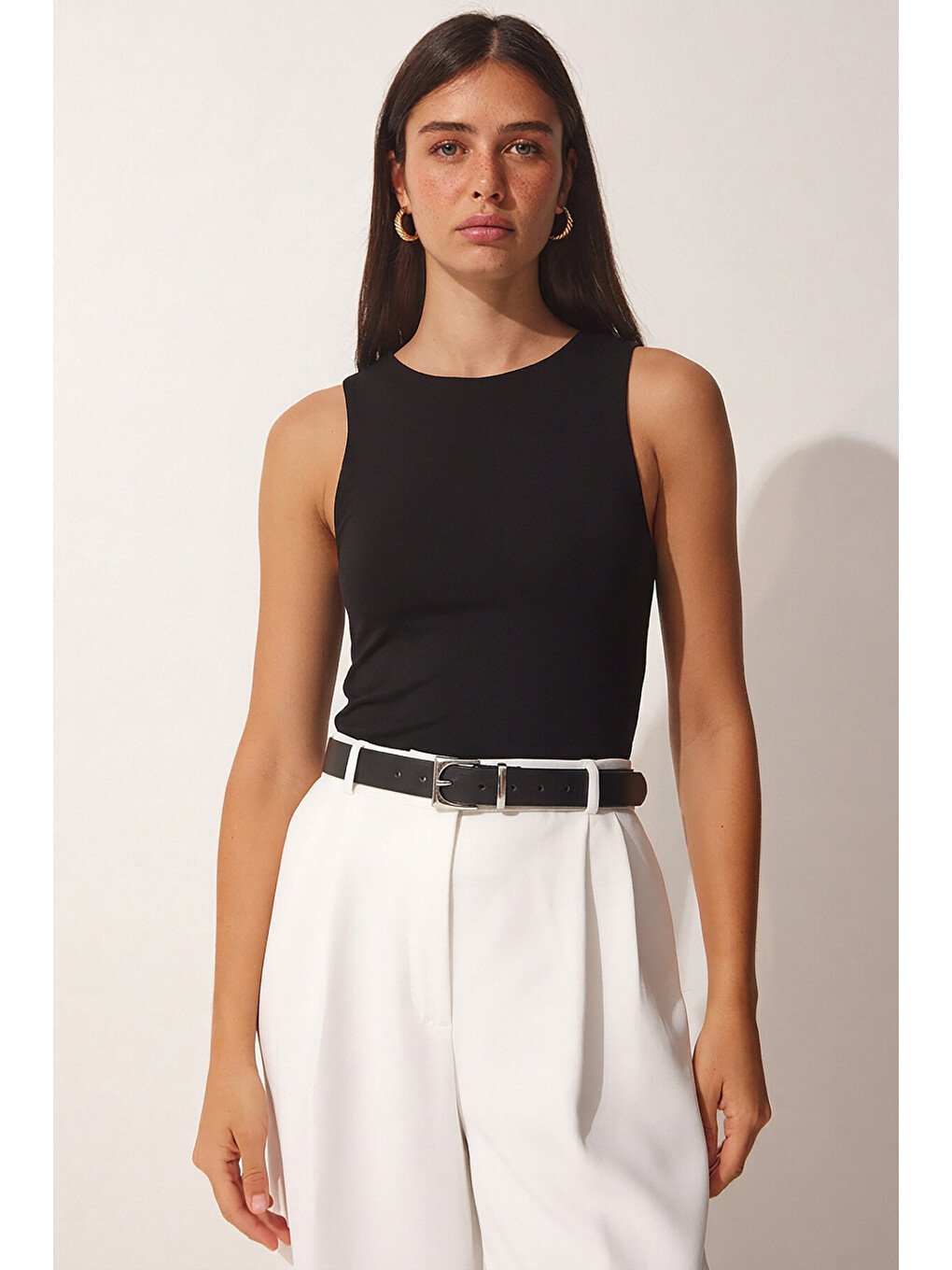 Siyah 2’li Paket Basic Crop Viskon Bluz SİYAH EKRU LRN0012-1
