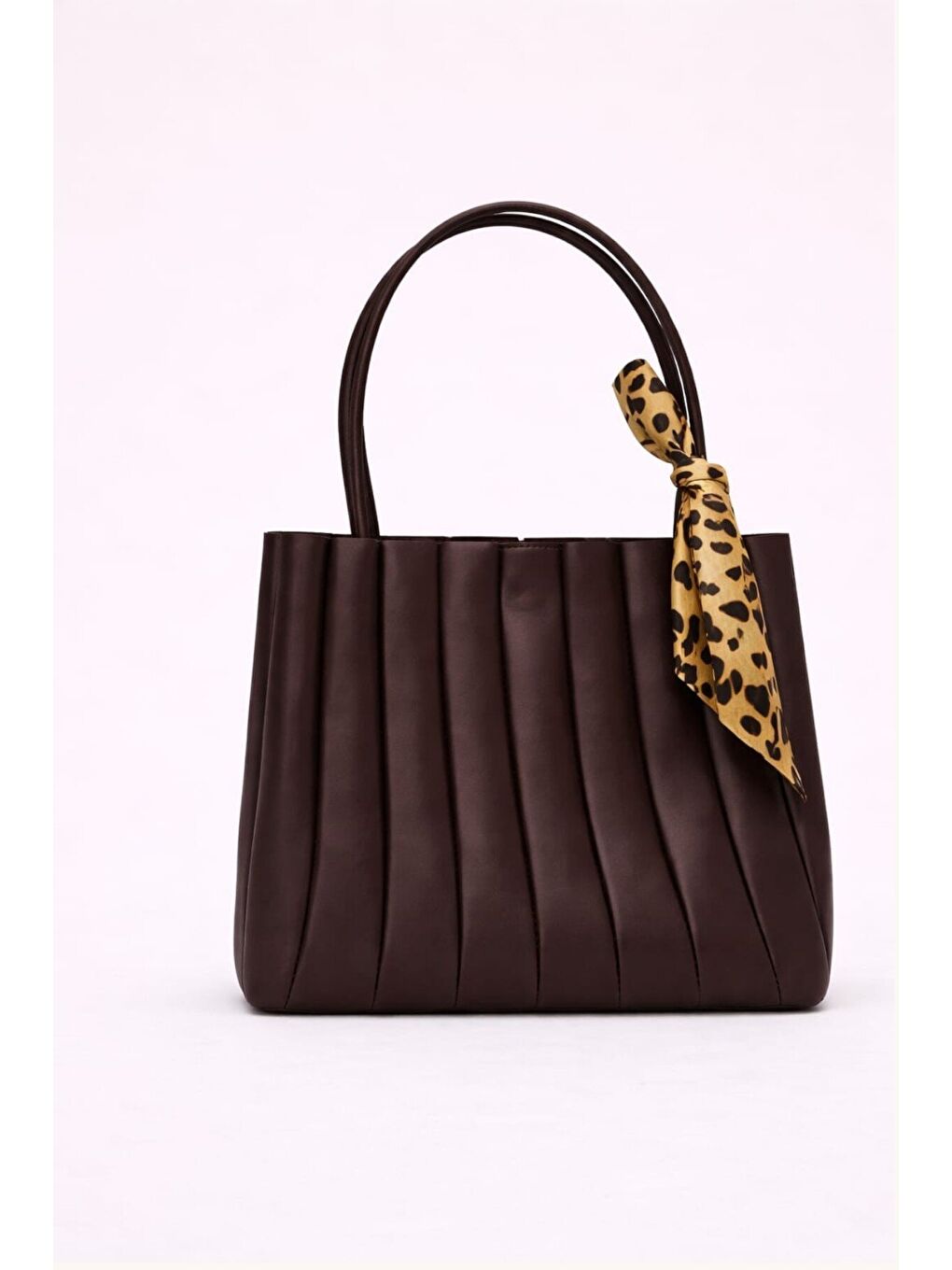 Kahverengi Kadın Piliseli Omuz Çantası ve Cüzdan Seti - Desenli Eşarp Detaylı El ve Kol Çantası 12674-1