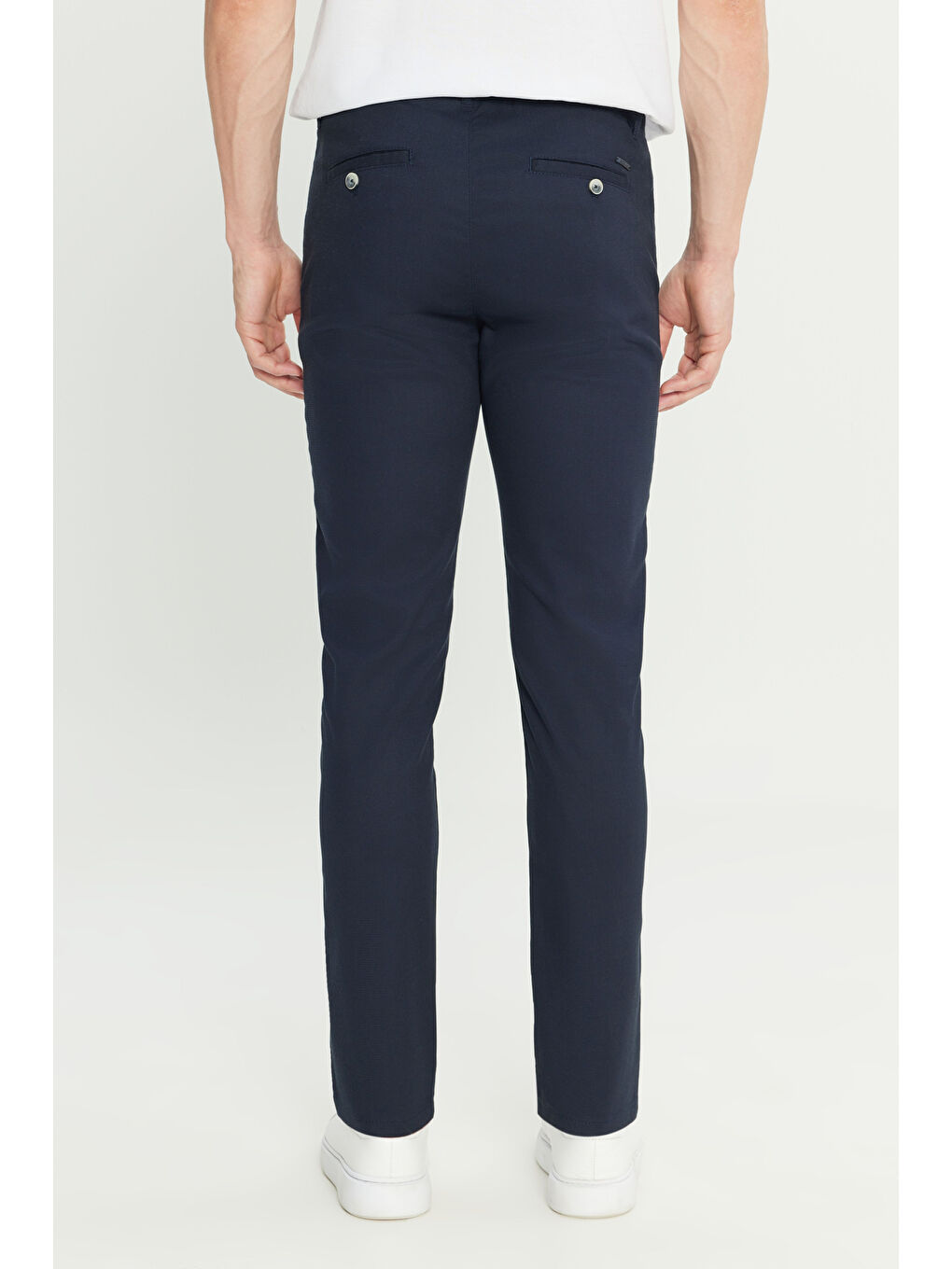 Erkek Lacivert Pamuklu Slim Fit Dar Kesim Armürlü Yan Cepli Casual Pantolon-4