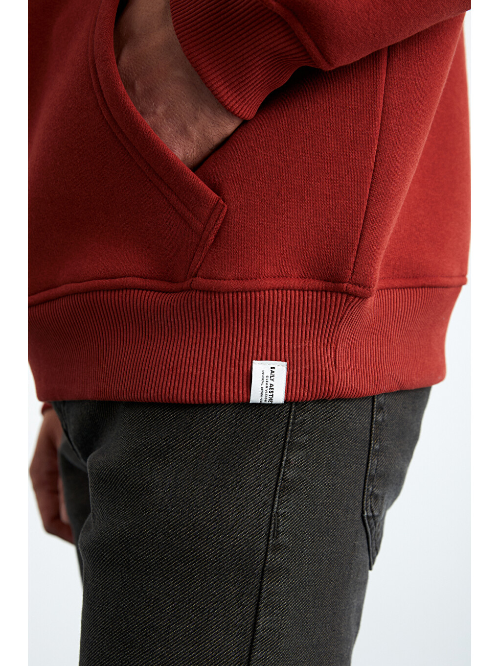 Kahverengi Yokohama Erkek Içi Polarlı Organik Pamuklu Regular Kanguru Cepli Kapüşonlu Kiremit Sweatshirt-3
