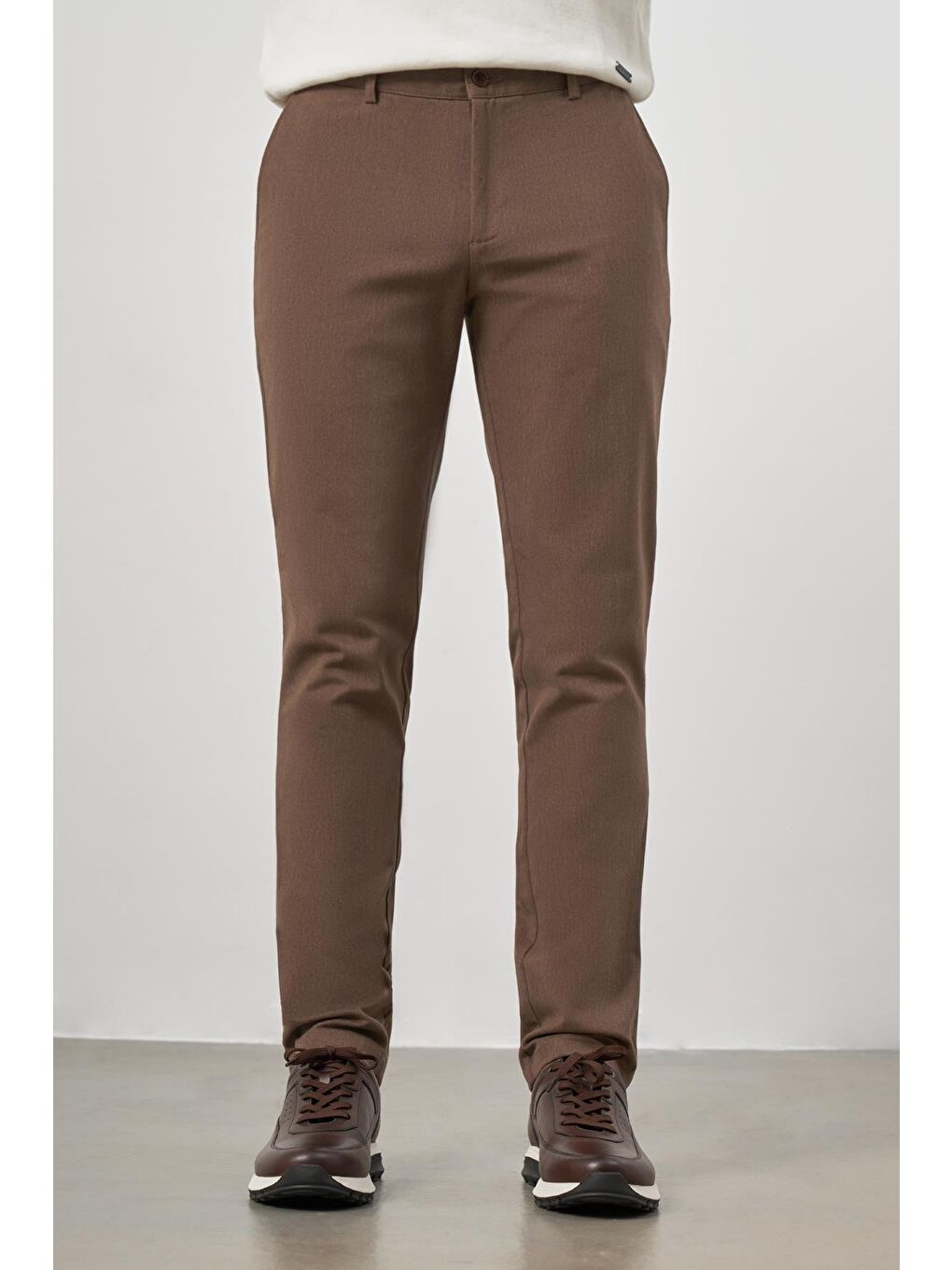 Kahverengi Koyu Vizon Pamuklu Yandan Cepli Casual Slim Fit Chino Pantolon 1003245102
