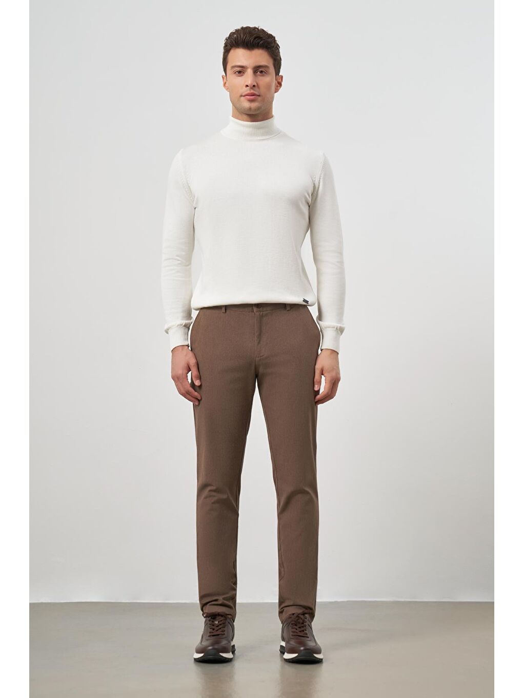 Kahverengi Koyu Vizon Pamuklu Yandan Cepli Casual Slim Fit Chino Pantolon 1003245102-1