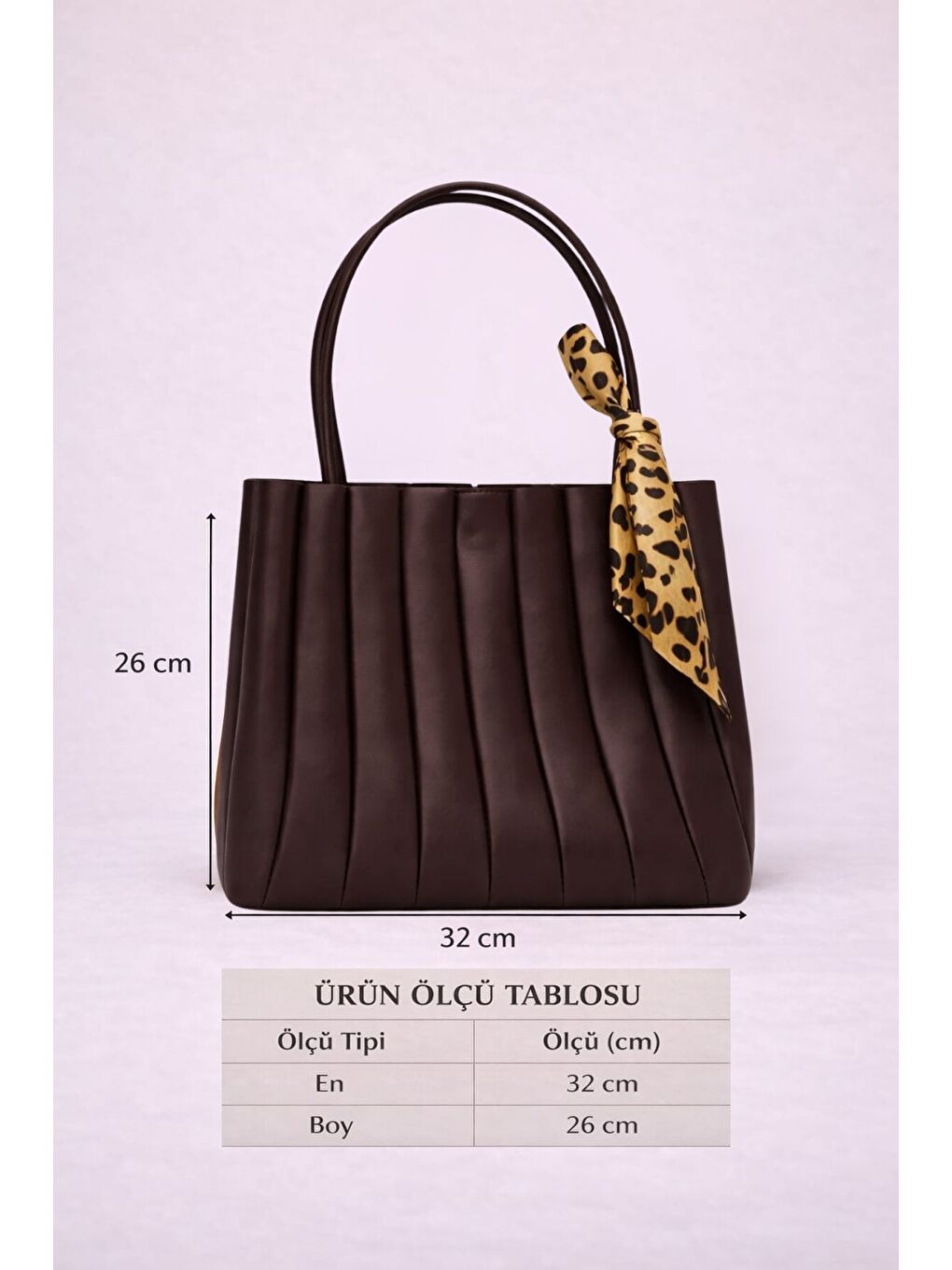 Kahverengi Kadın Piliseli Omuz Çantası ve Cüzdan Seti - Desenli Eşarp Detaylı El ve Kol Çantası 12674-4