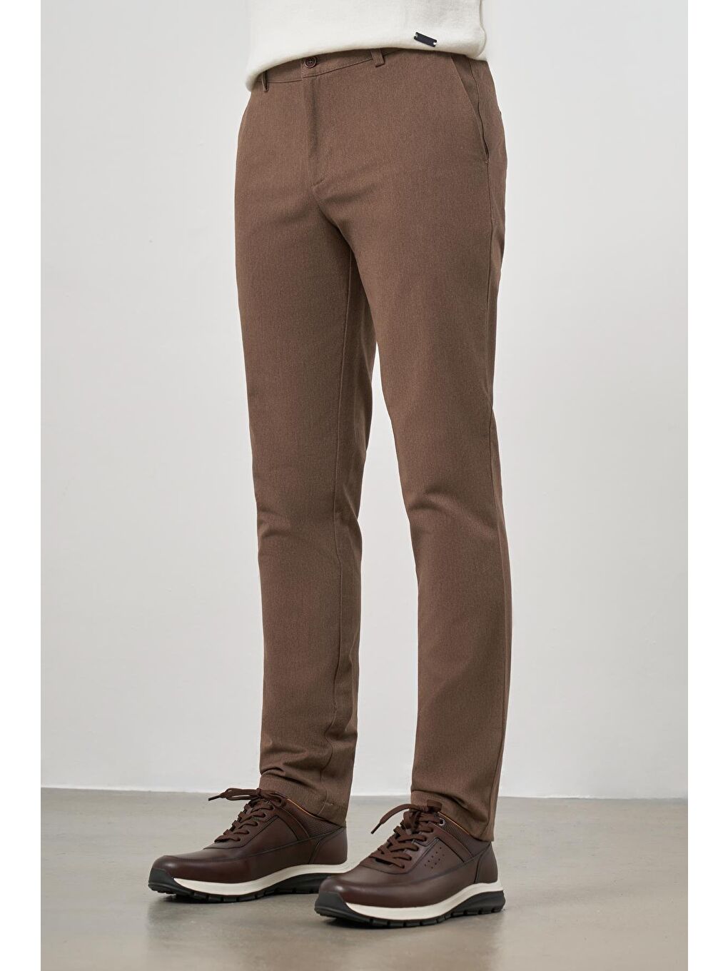 Kahverengi Koyu Vizon Pamuklu Yandan Cepli Casual Slim Fit Chino Pantolon 1003245102-3