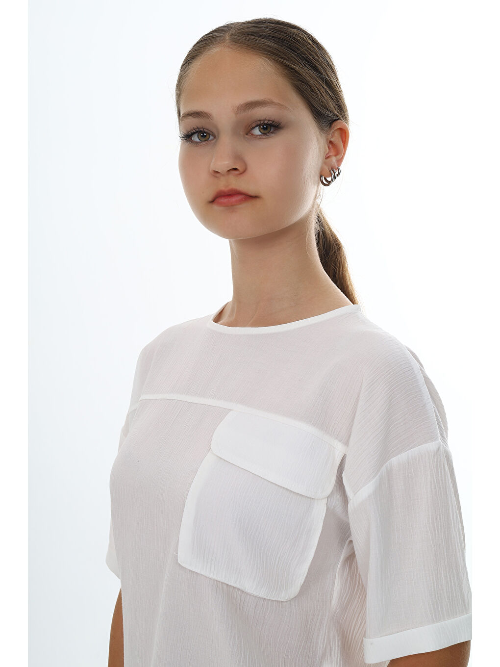 Beyaz Kız Çocuk Okul Tişört-2