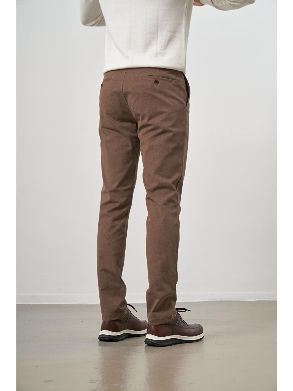 Kahverengi Koyu Vizon Pamuklu Yandan Cepli Casual Slim Fit Chino Pantolon 1003245102-4