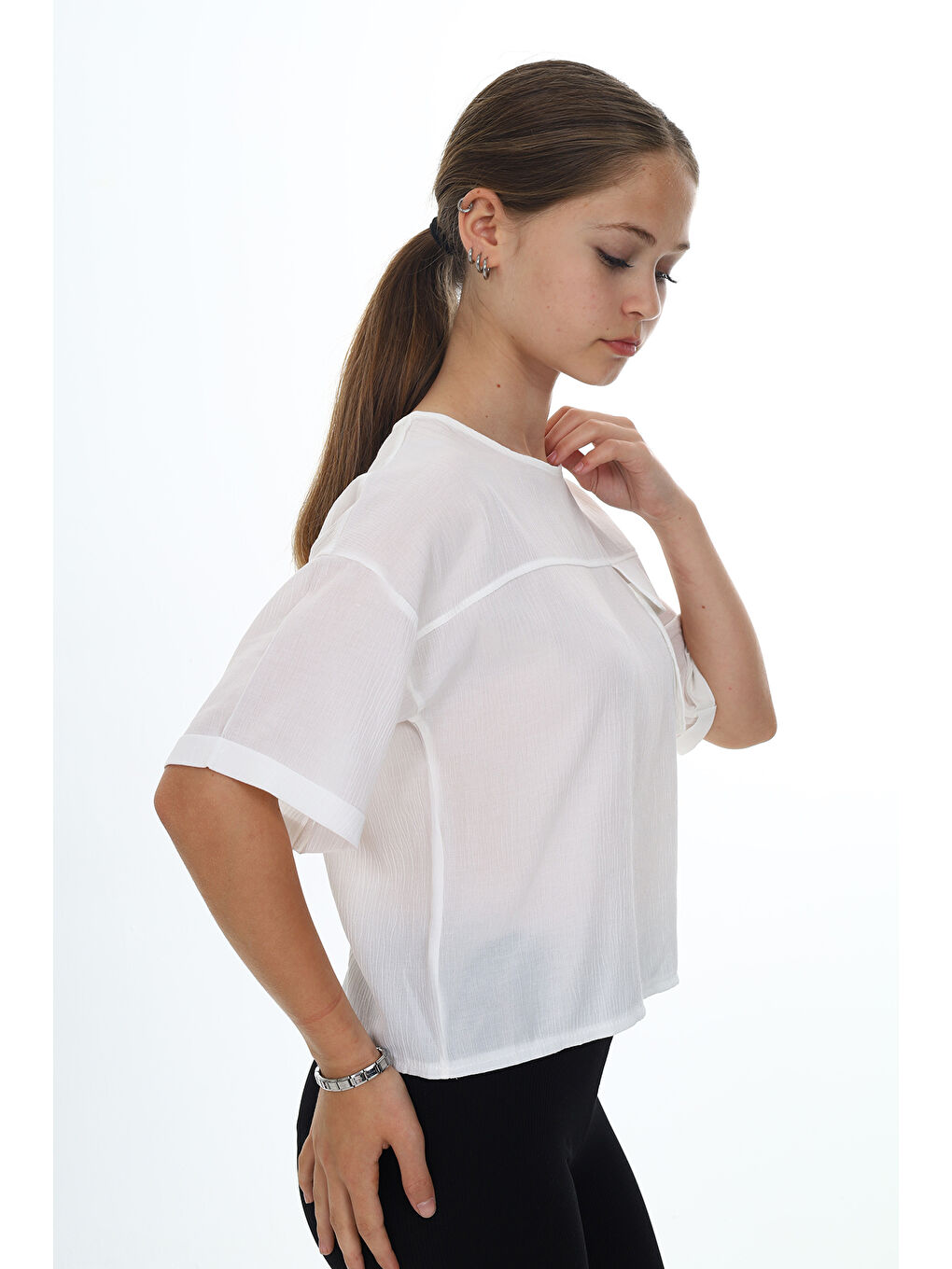 Beyaz Kız Çocuk Okul Tişört-3