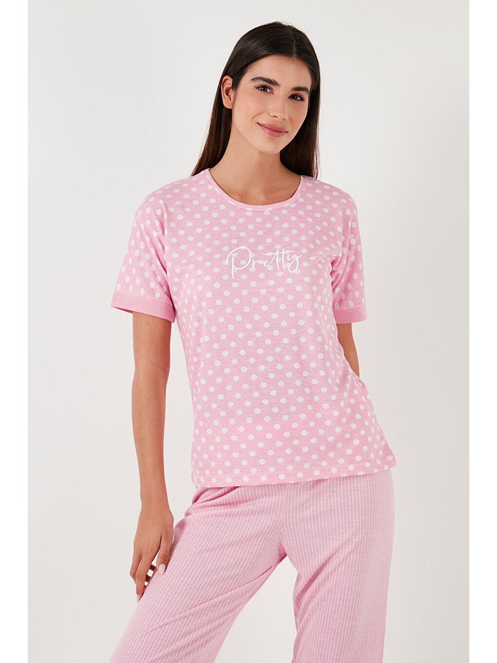 Lela Pudra Pembe Regular Fit Bisiklet Yaka Kısa Kollu Pijama Takımı 65790130 - 3