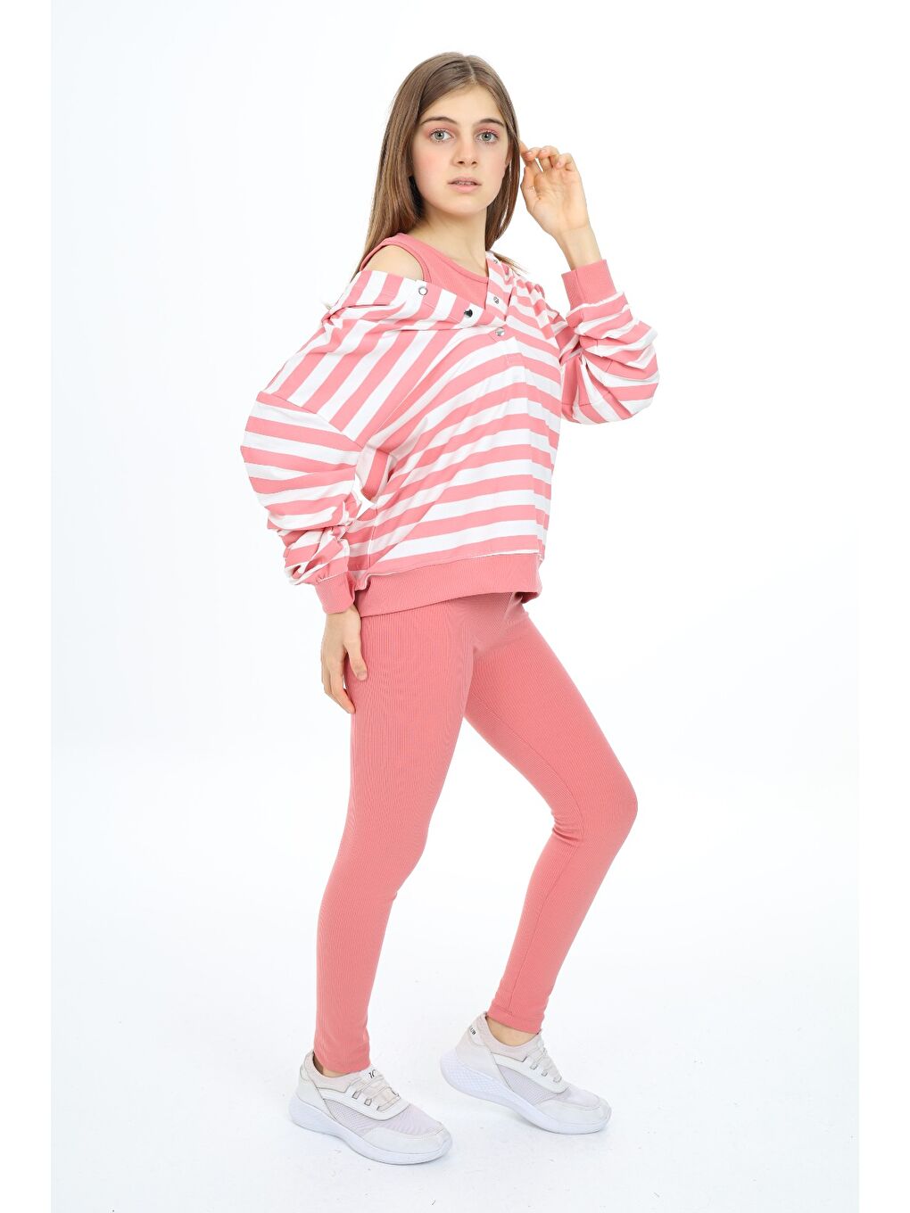 Pembe Kız Çocuk Üçlü Taytlı Takım-3