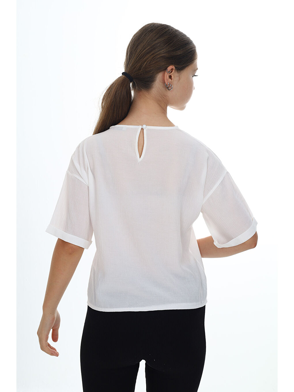 Beyaz Kız Çocuk Okul Tişört-4