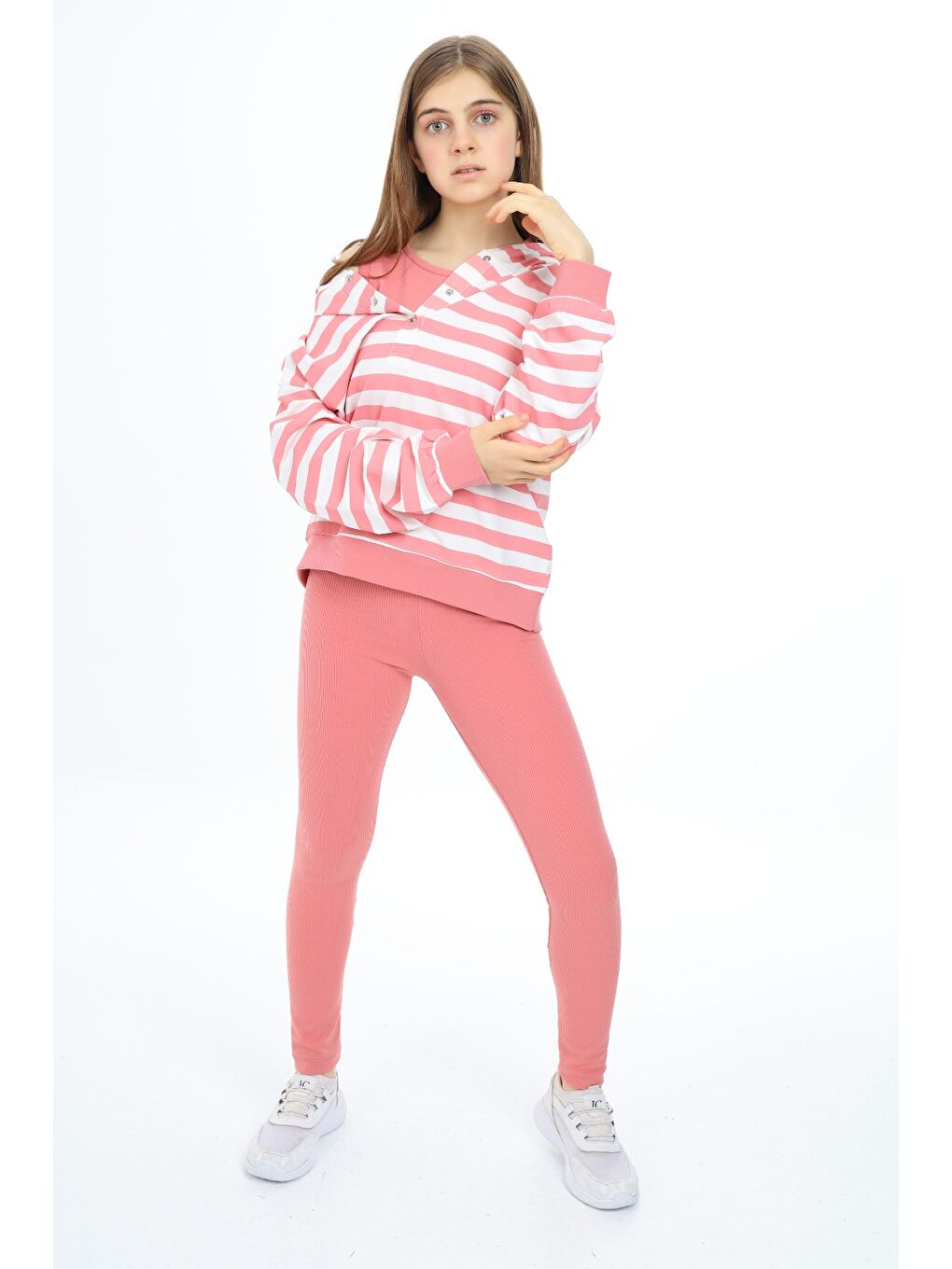 Pembe Kız Çocuk Üçlü Taytlı Takım-5