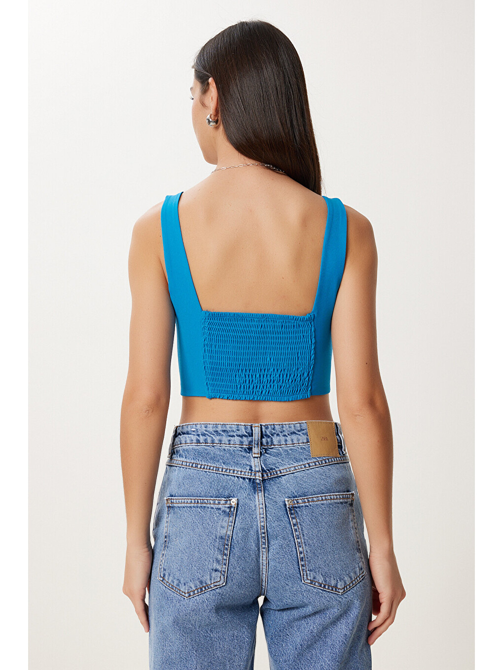 Mavi Askılı Crop Dokuma Bluz MAVİ LMX0096-4